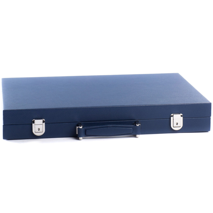 Exclusive backgammon set "Baptiste" made of leather, blue